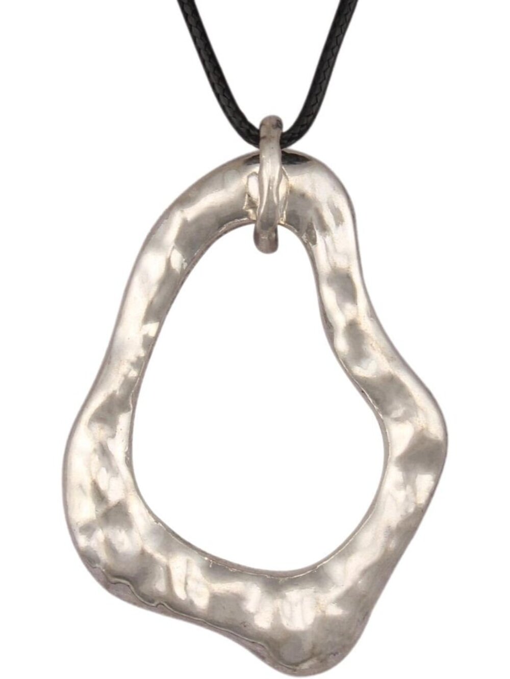 Women's Boho Silver Abstract Loop Pendant Necklace Hammered Open Hoop Choker